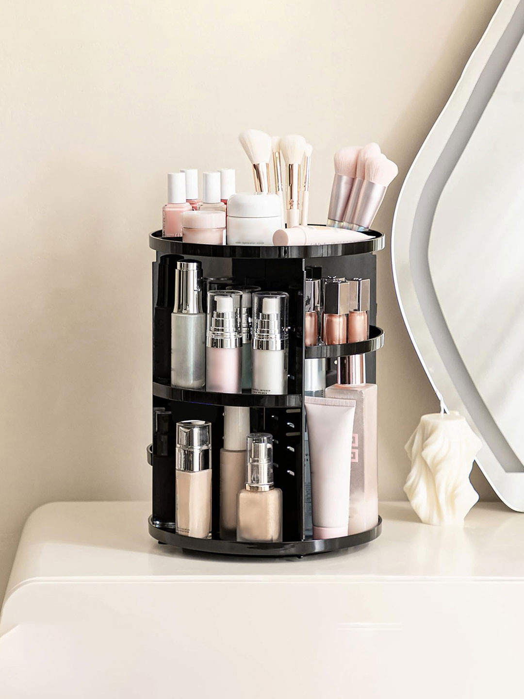 Aura Black 360 Rotating Desk Storage Organizer Tray