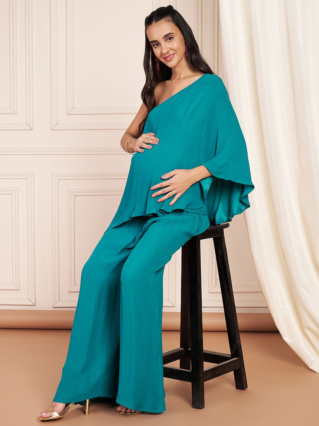 Shades of Sabi One Shoulder Neck Maternity Bump Friendly Top With Palazzo Co-Ords