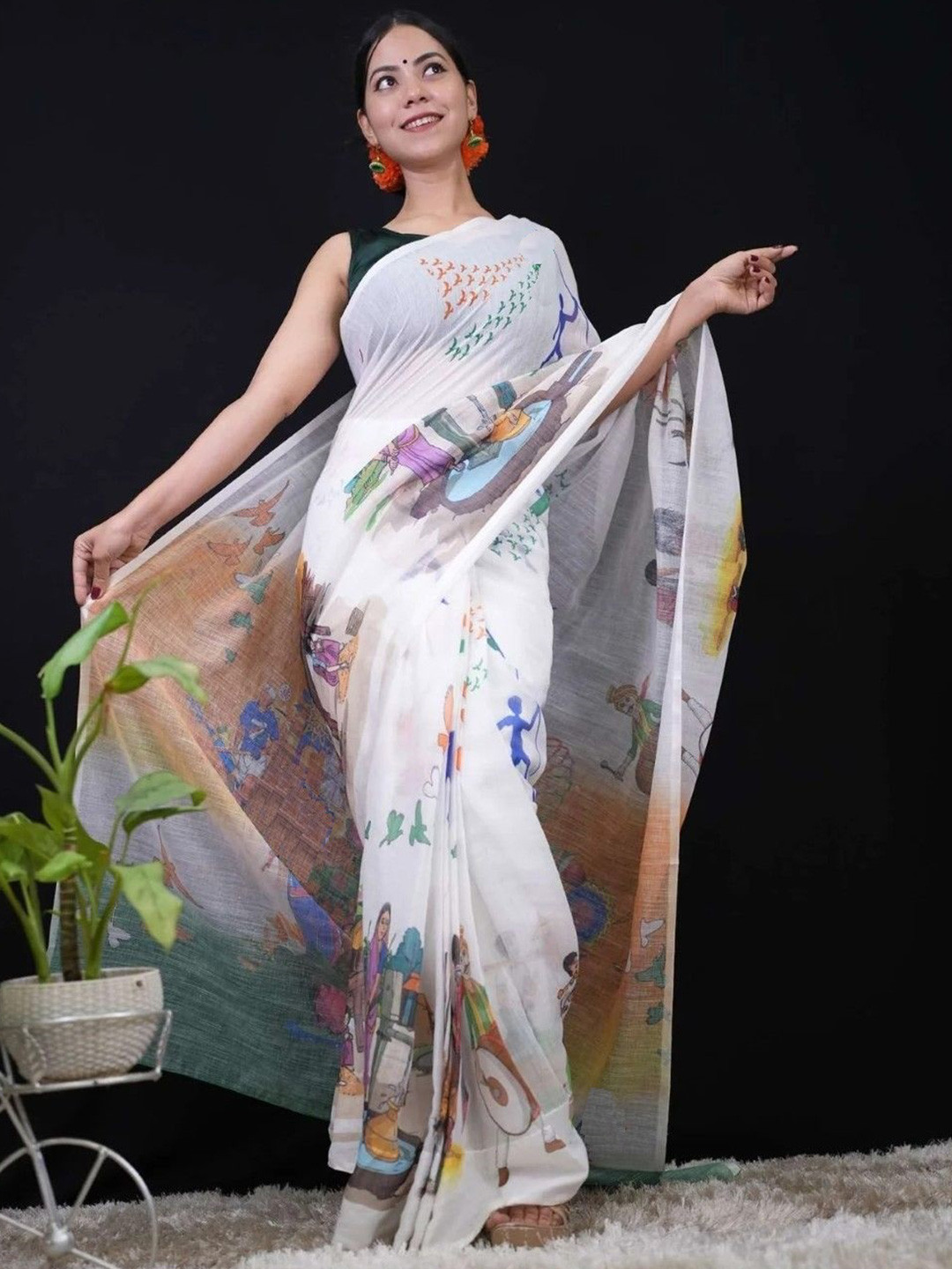 Moksha Trends Khadi Printed Saree With Blouse