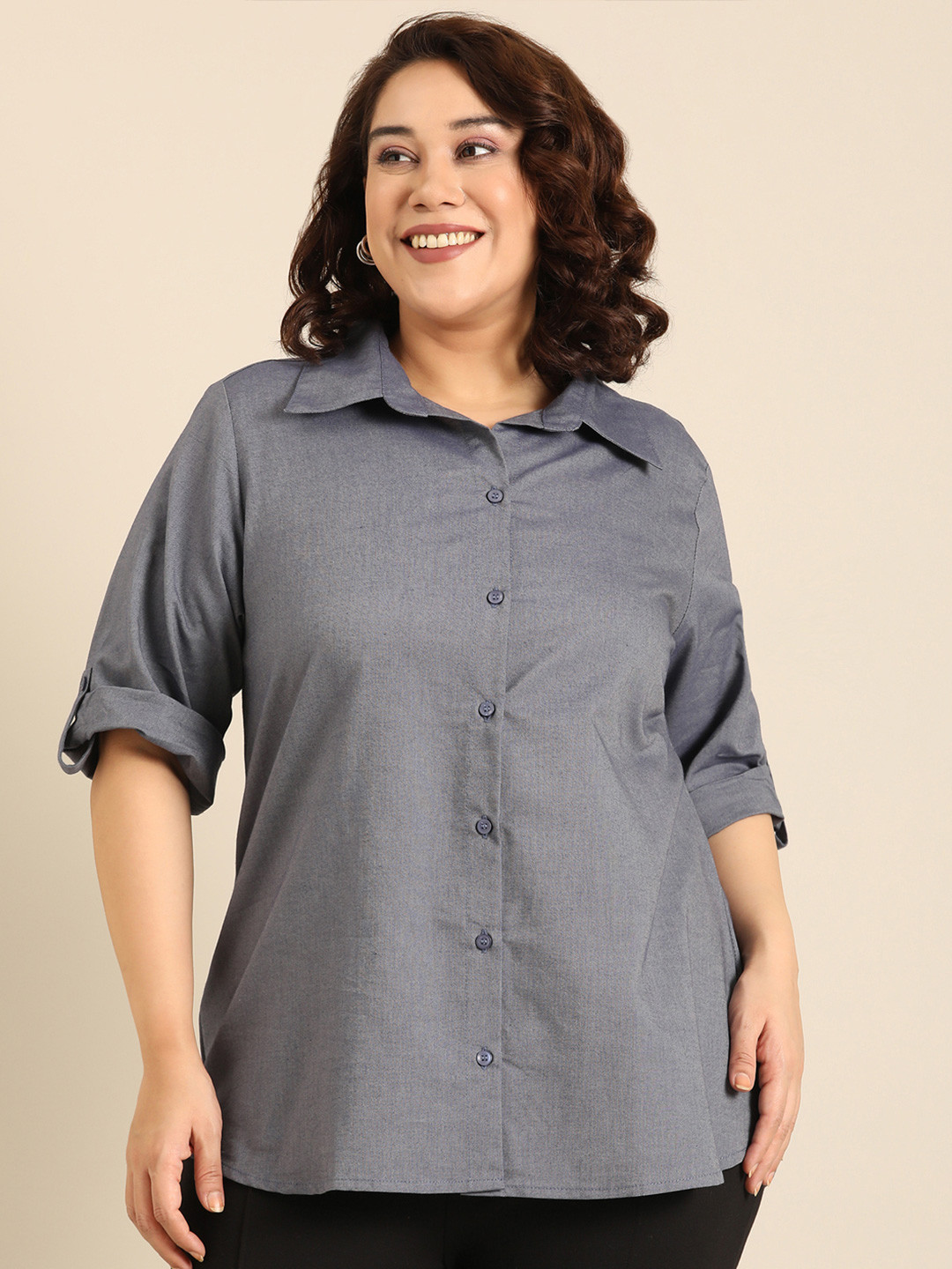 The Pink Moon Cotton Edit Oxford Plus Size Relaxed Formal Shirt