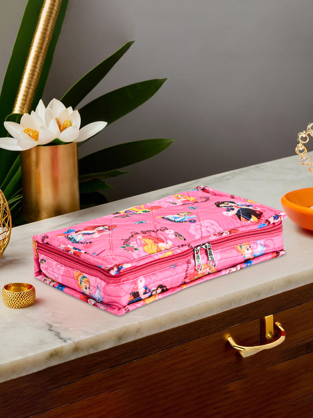 Kuber Industries Pink Satan Jewellery Organisers Pouch with Multiple Compartment