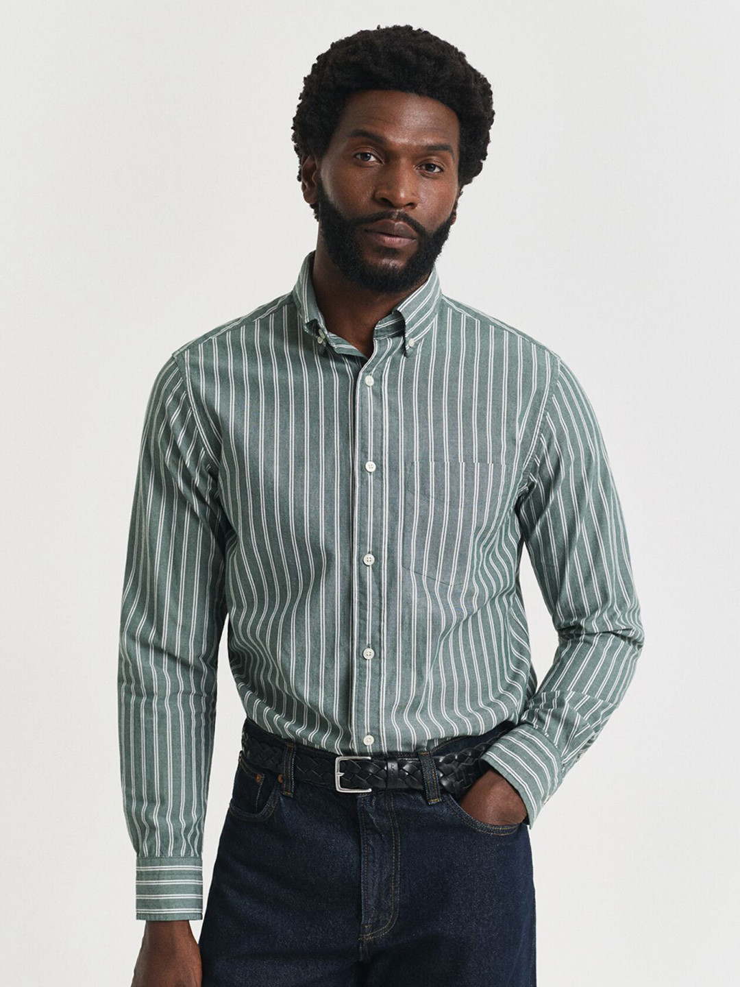 GANT Men Vertical Striped Button-Down Collar Formal Shirt