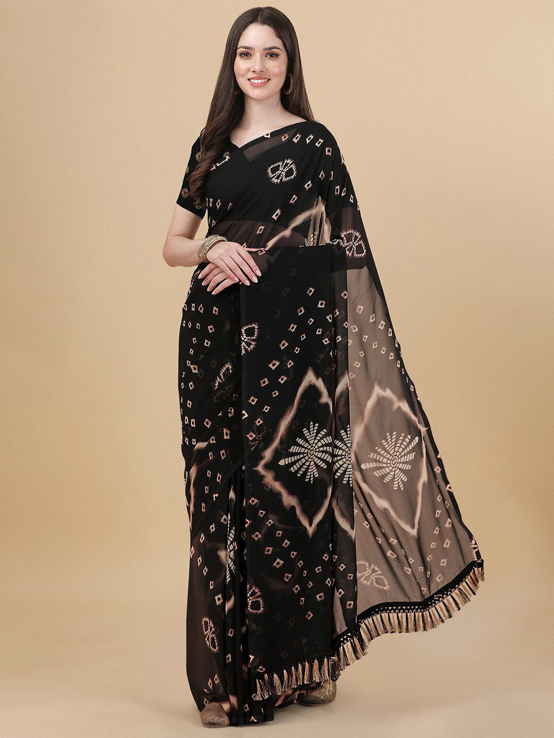 RUNAYA NX Printed Pure Georgette Leheriya Saree