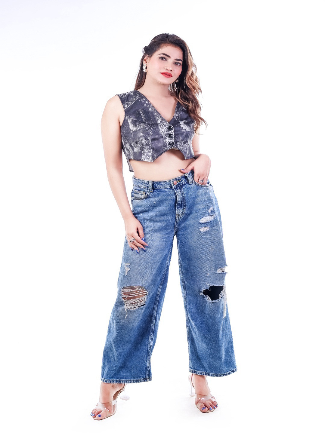 SAMM RANAISSANCE Women V-Neck Cotton Vest Crop Top