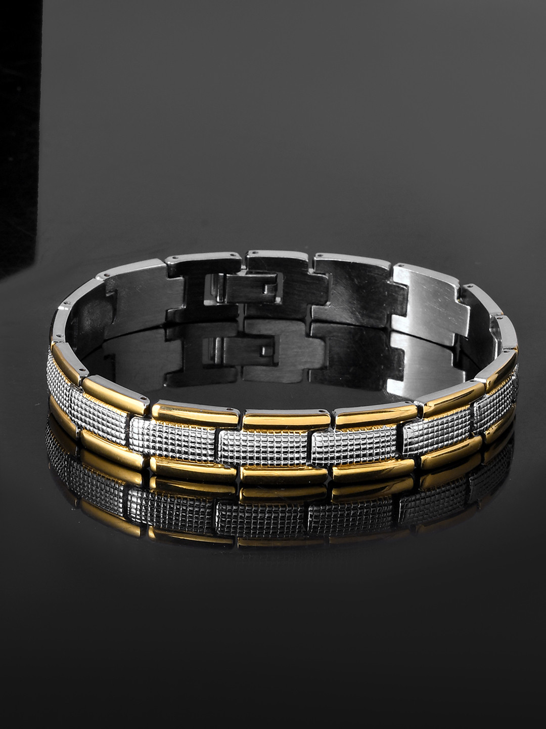 Voylla Signature Knightline Men Silver-Plated Oxidised Link Bracelet