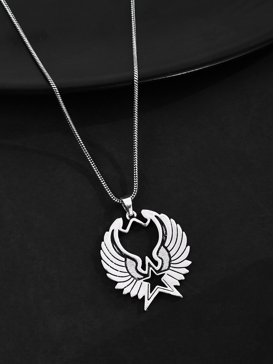Voylla Men Phoenix Rhodium-Plated Contemporary Pendants with Chains