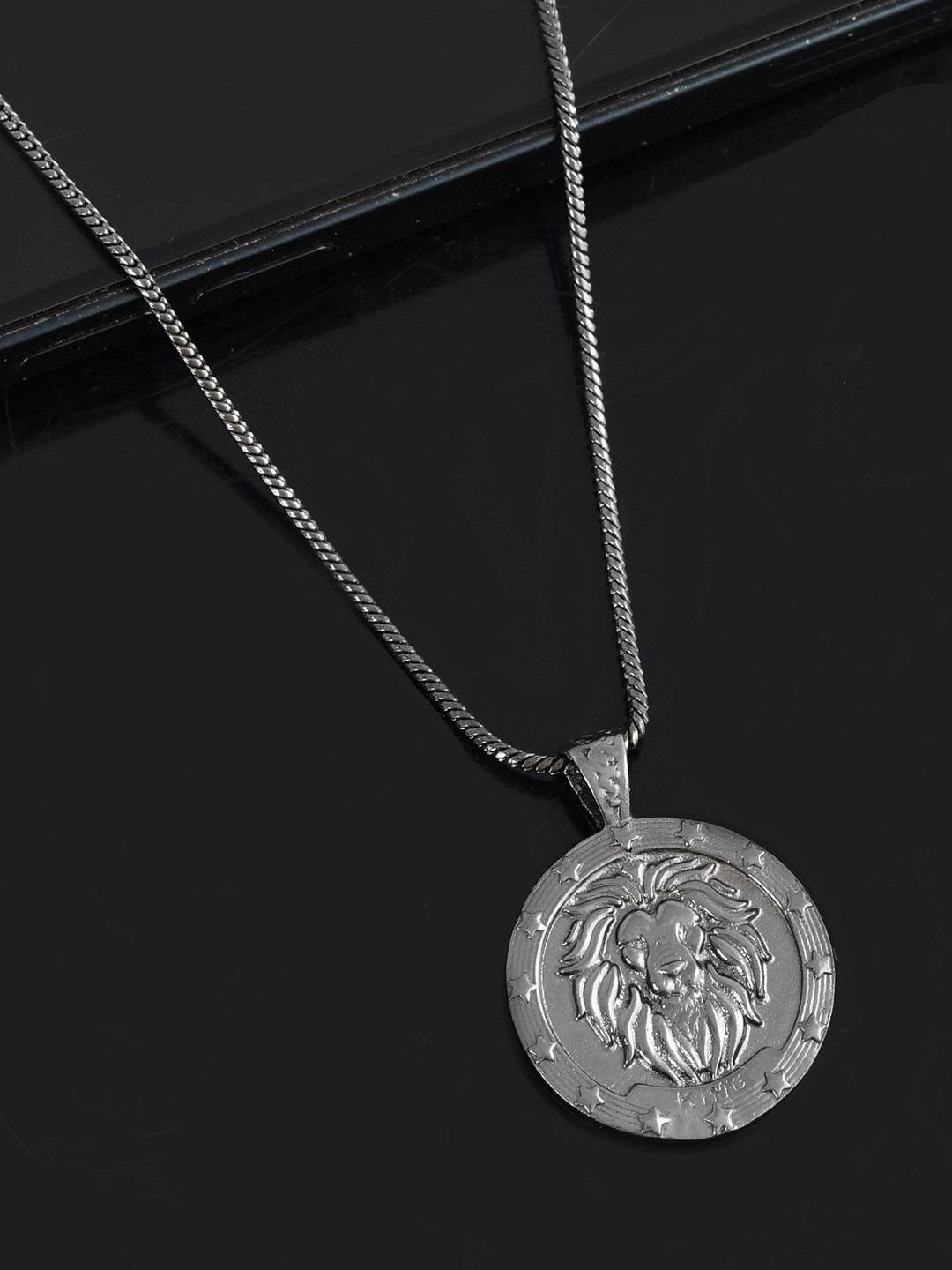 Voylla Men Eclipse Alpha Roar Rhodium-Plated Contemporary Pendants With Chains