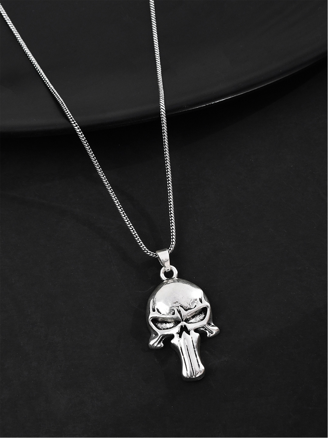 Voylla Men Silver-Plated Oxidised Statement The Skullmark Pendants with Chains
