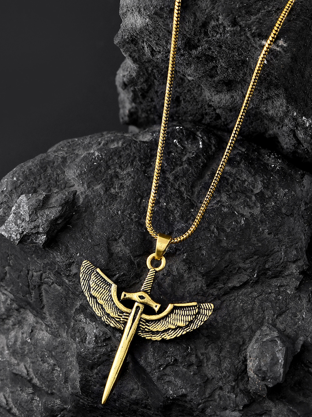 Voylla Men Gold-Plated Statement Guardian Blade Vow Pendant with Chain
