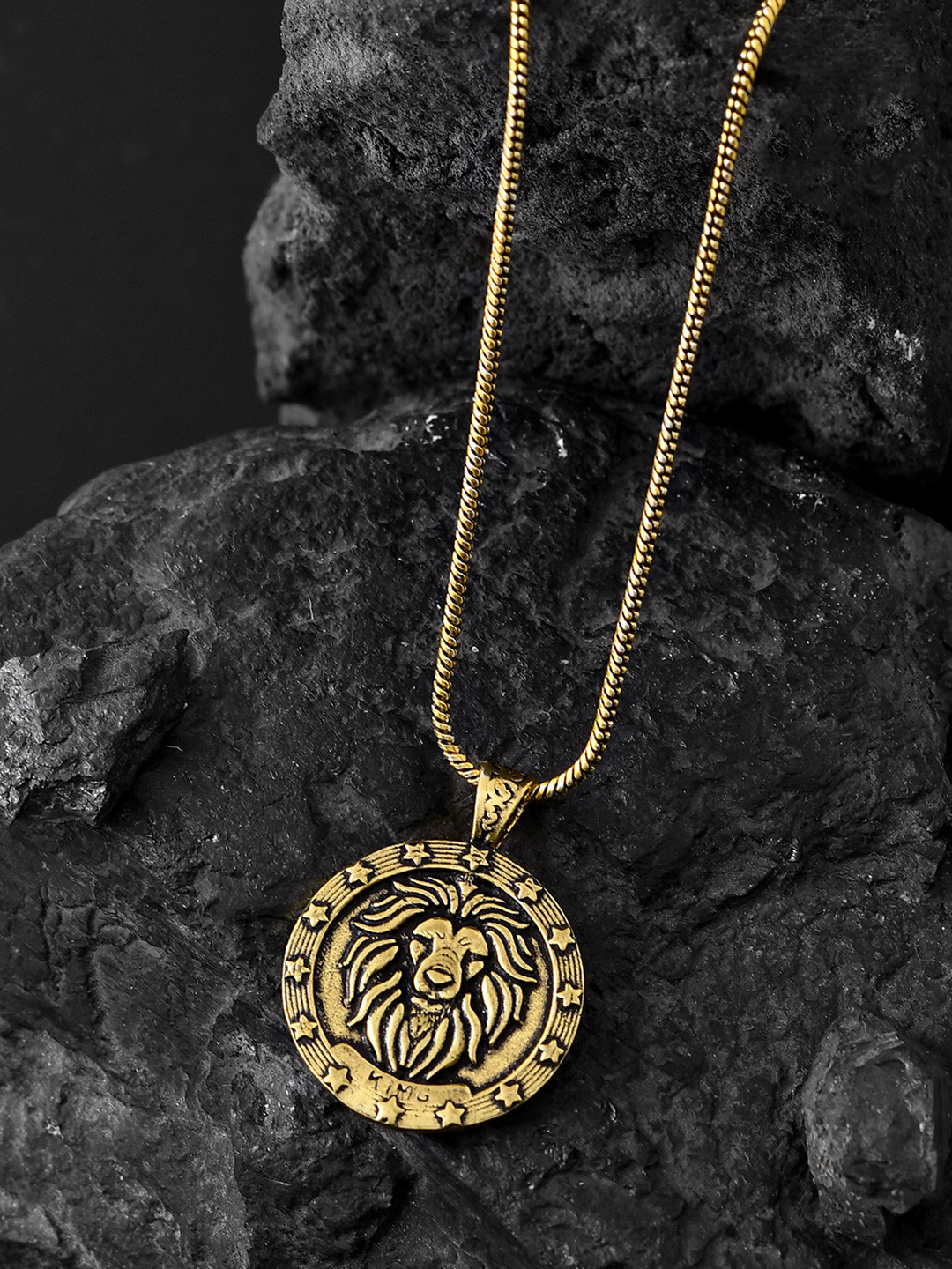 Voylla Statement Golden Man Brass Gold-Plated Contemporary Pendants with Chains