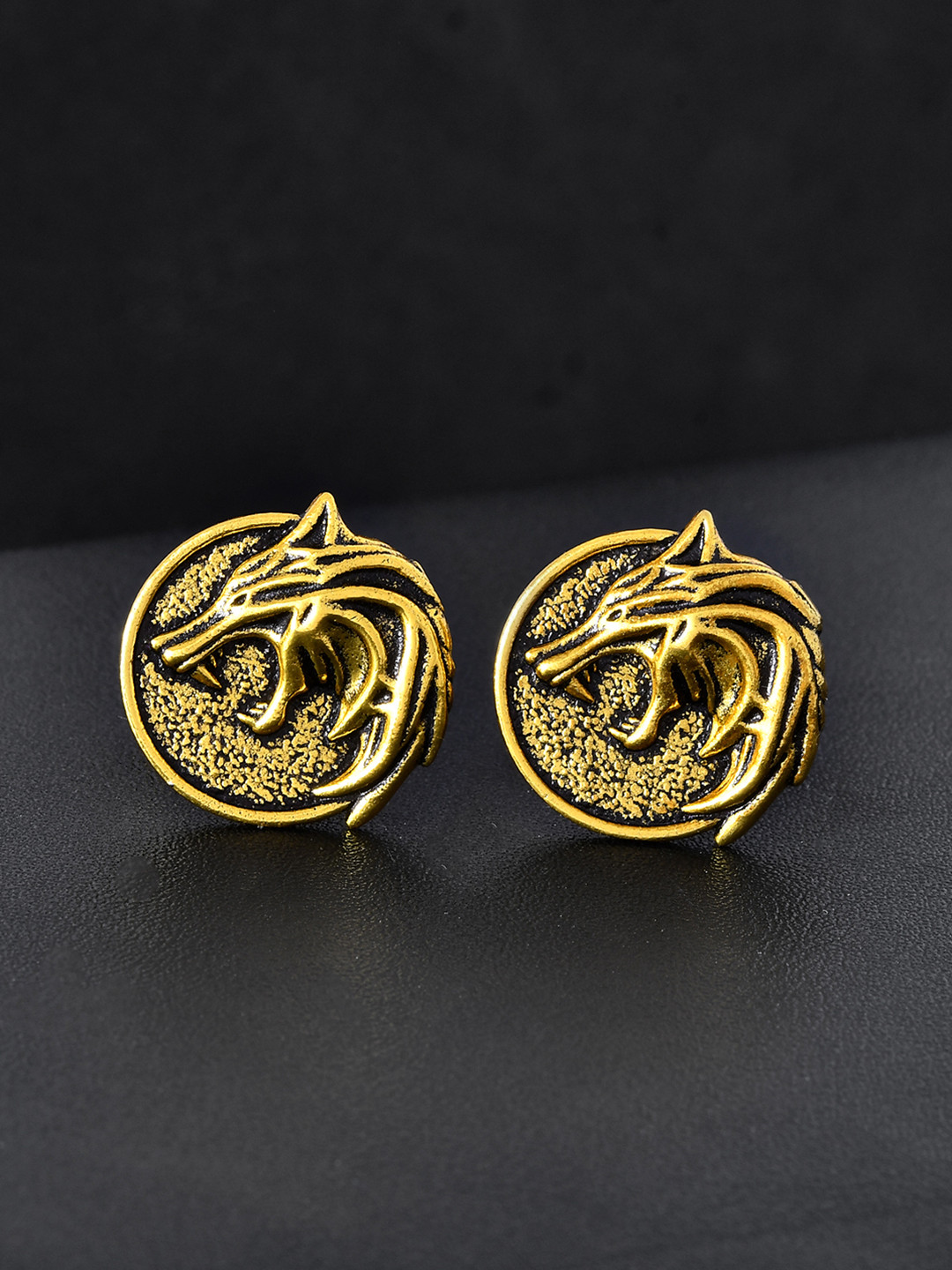 Voylla Men Gold-Plated Statement The Lone Alpha Cufflinks
