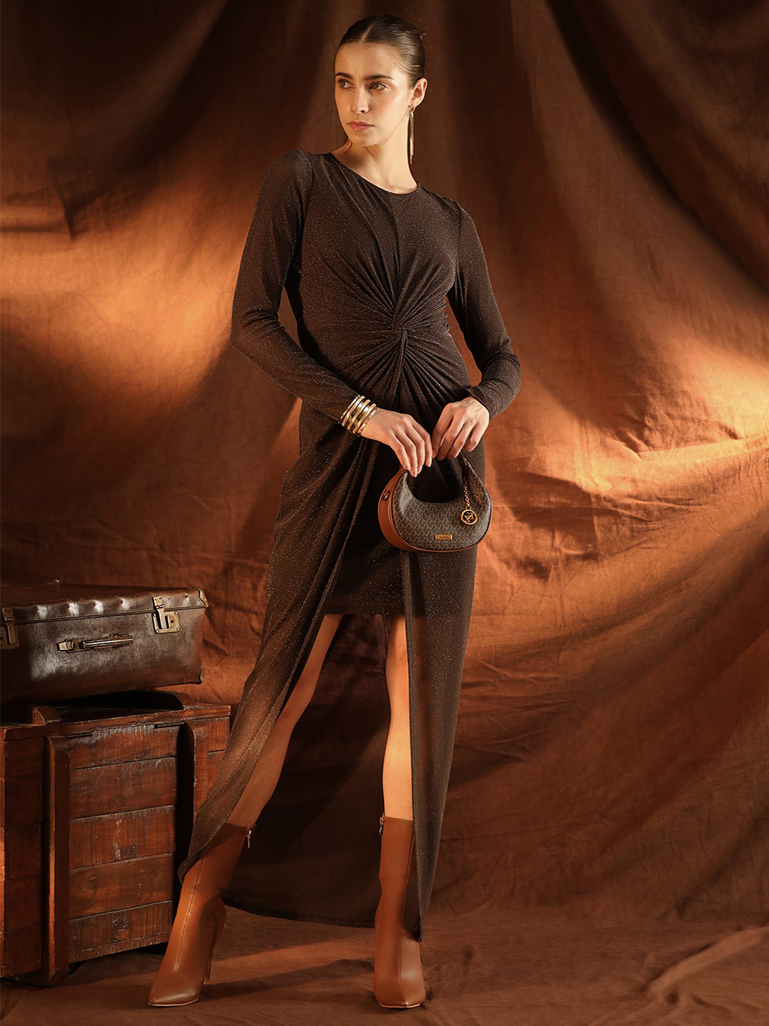 Kazo Isla Women Self Design Maxi Dress With Font Slit