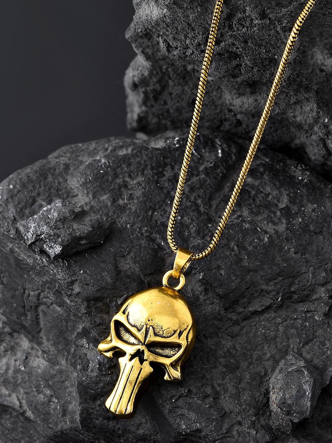 Voylla Men Skullmark Gold-Plated Contemporary Pendants with Chains