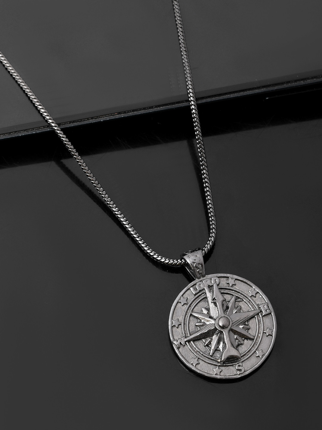 Voylla Eclipse Wayfinder Rhodium-Plated Contemporary Pendant with Chain