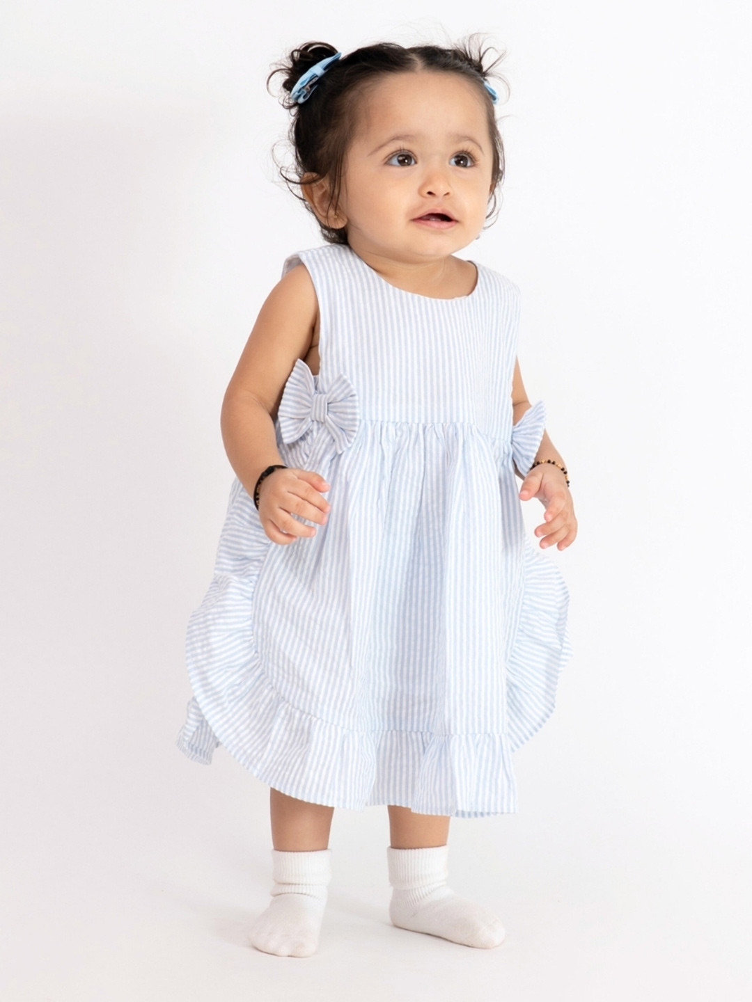 haus & kinder Girls Pure Cotton Bowlet Frock Fit-Flare Dress with Blommer