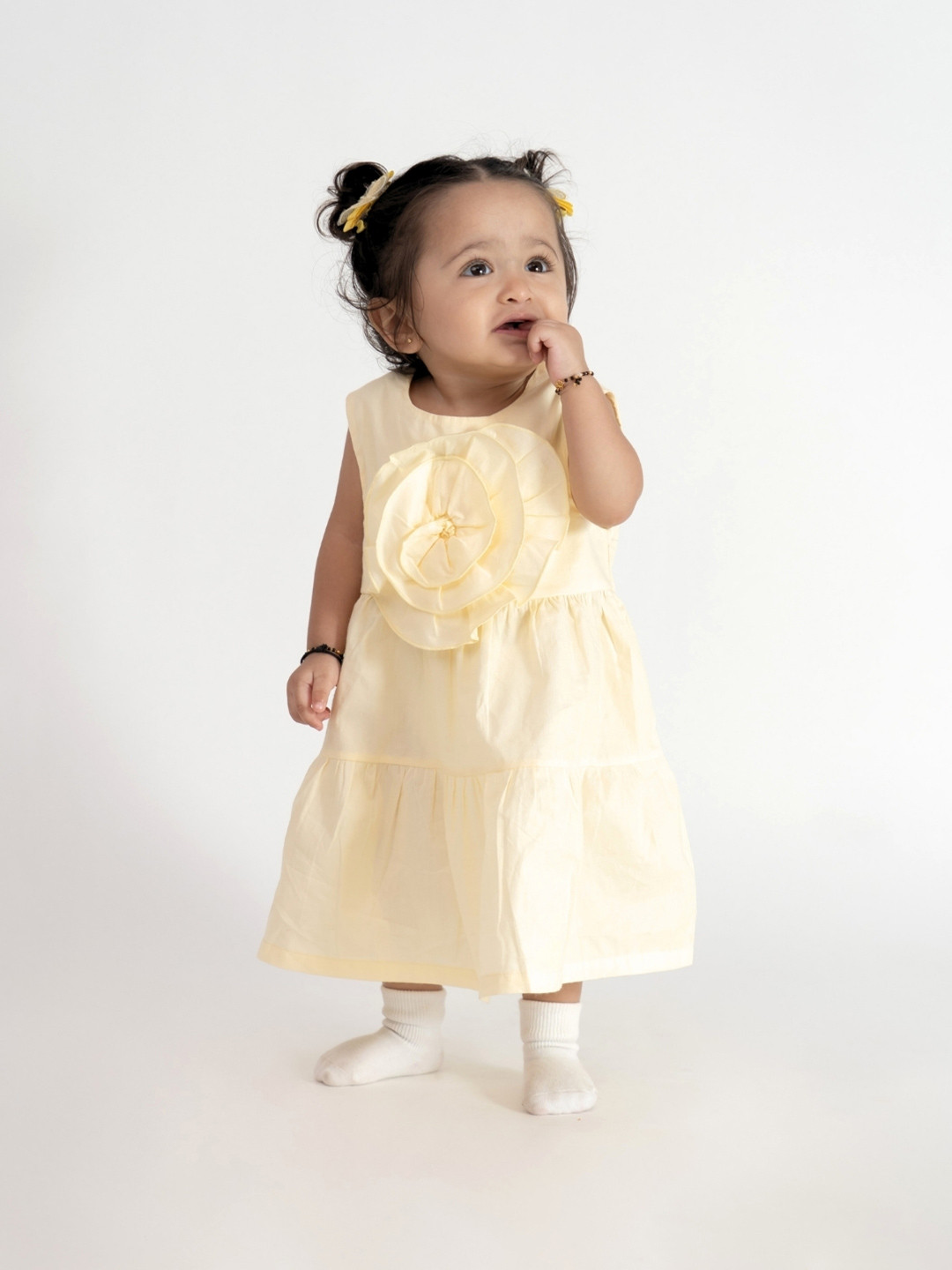 haus & kinder Girls Round Neck Applique Cotton A-Line Dress