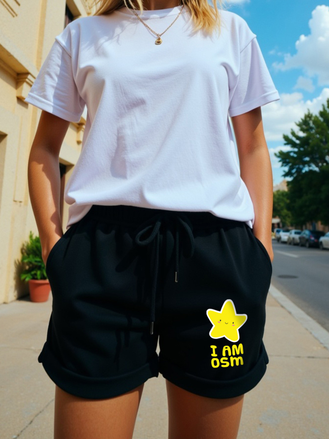 Mad Over Print Women I Am OSM Printed Regular Fit Mid-Rise Cotton Shorts