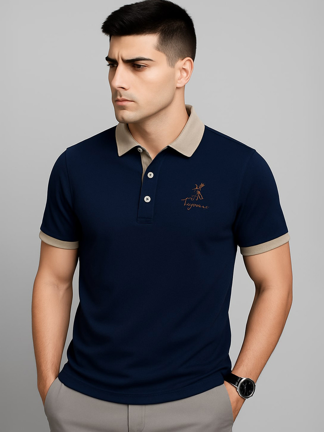 Moda Rapido Men Brand Logo Printed Polo Collar T-shirt