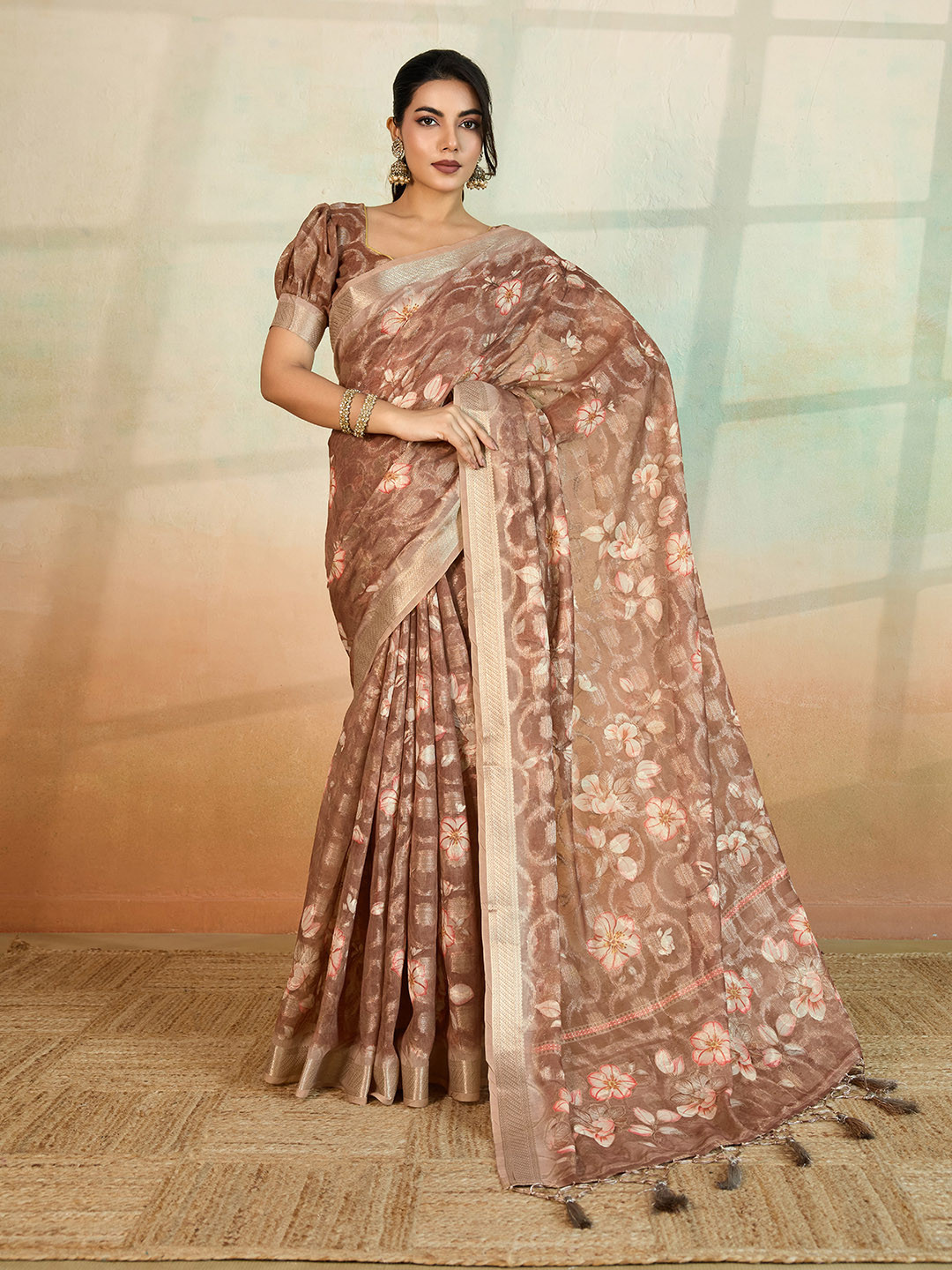 TASRIKA Rust Pure Cotton Sarees