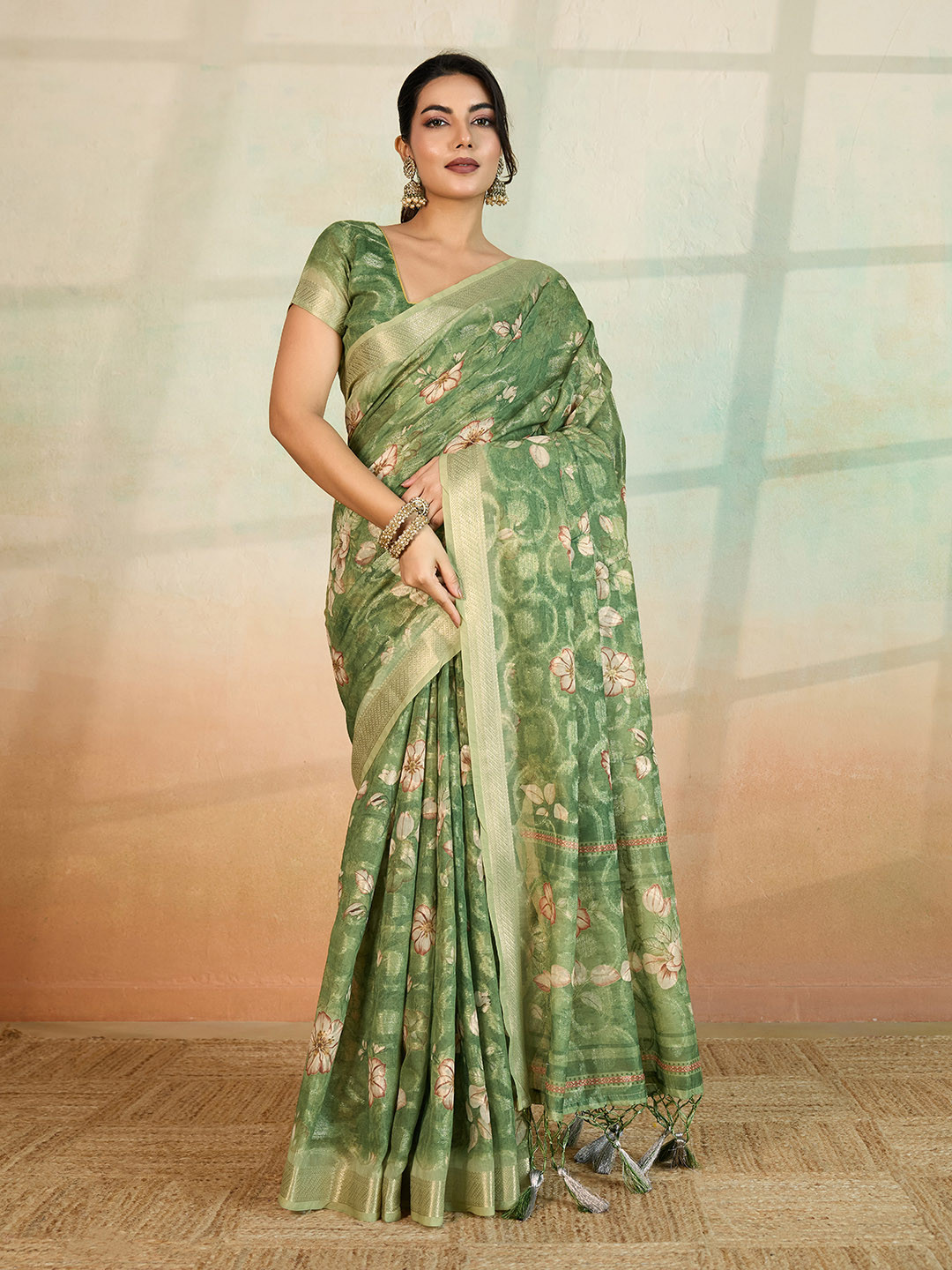 TASRIKA Green Pure Cotton Sarees