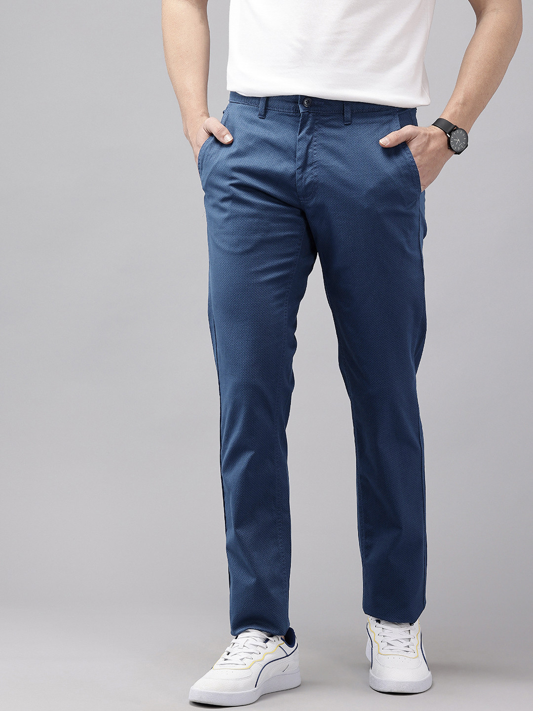 Van Heusen Men Micro Ditsy Printed Slim Fit Chinos Trousers