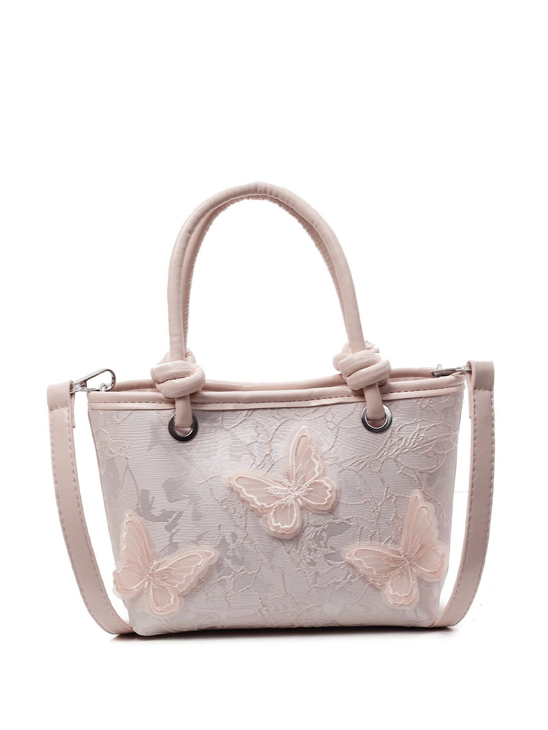 Outzidr Women Structured Handheld Bag with Butterfly Embossed Detail