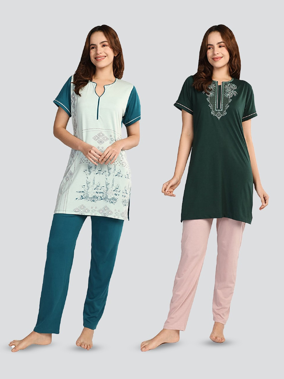 Duchess Women Pack of 2 Ethnic Motifs Embroidered Night suits