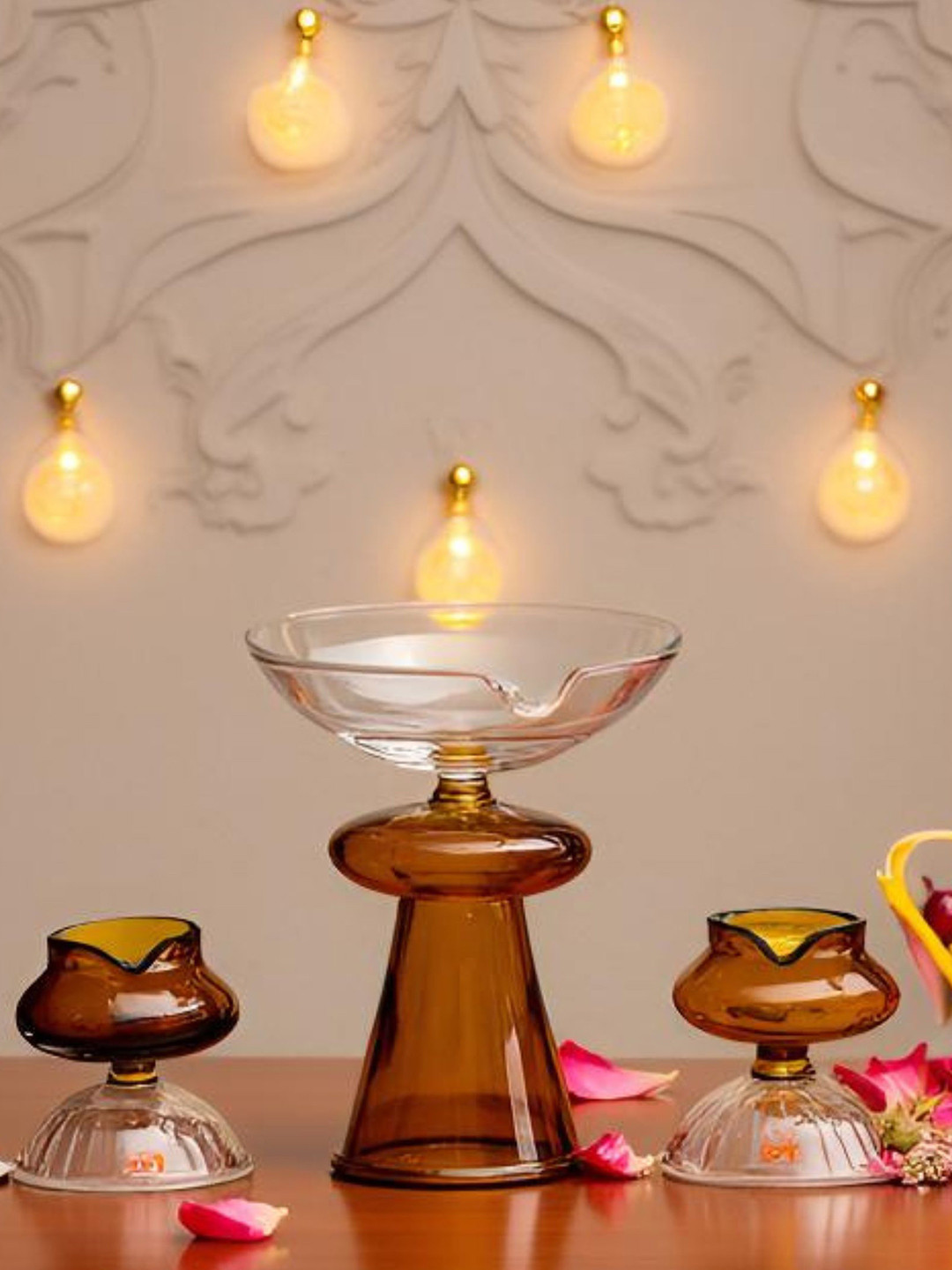 Myntra Elegant Homes 3-Pcs Brown & Transparent Colour-Blocked Diyas