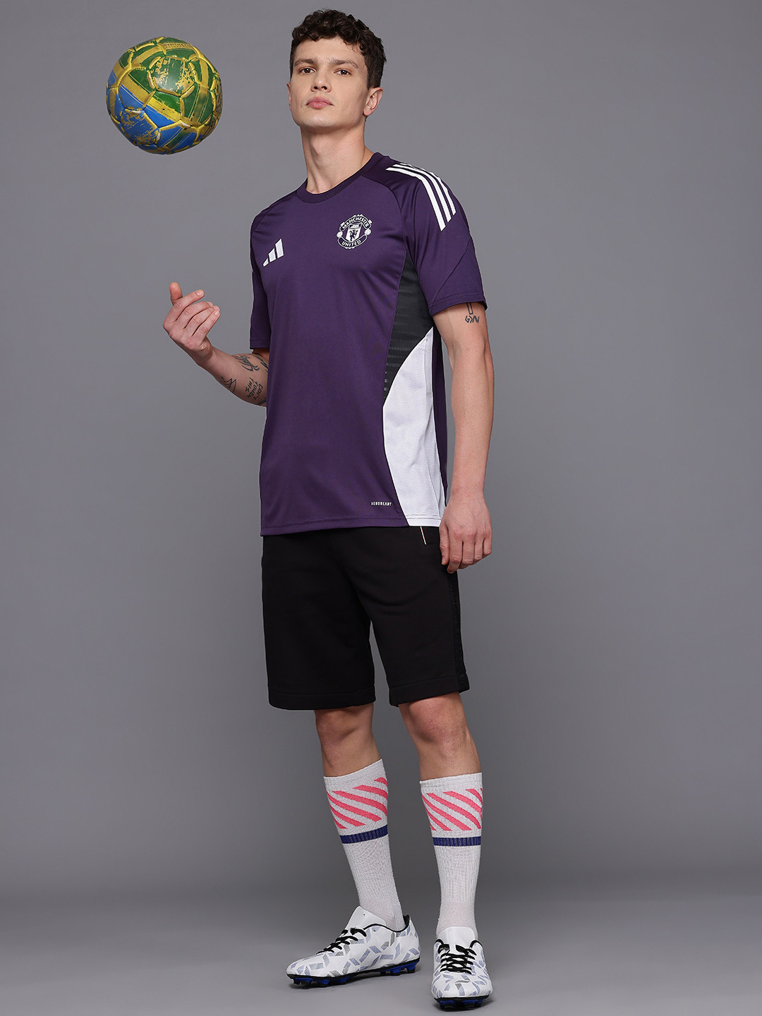 ADIDAS Men Manchester United Slim Fit Football Training Jersey T-shirt