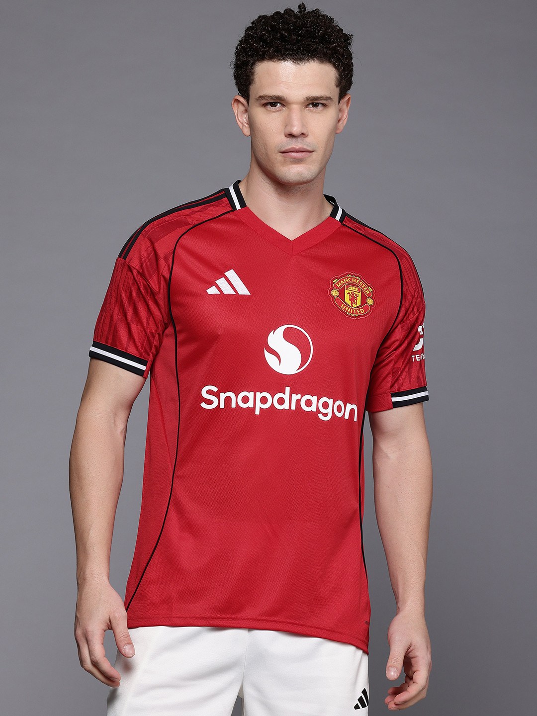 ADIDAS Typography Printed Aeroready Manchester United V-Neck Slim Fit Football Jersey