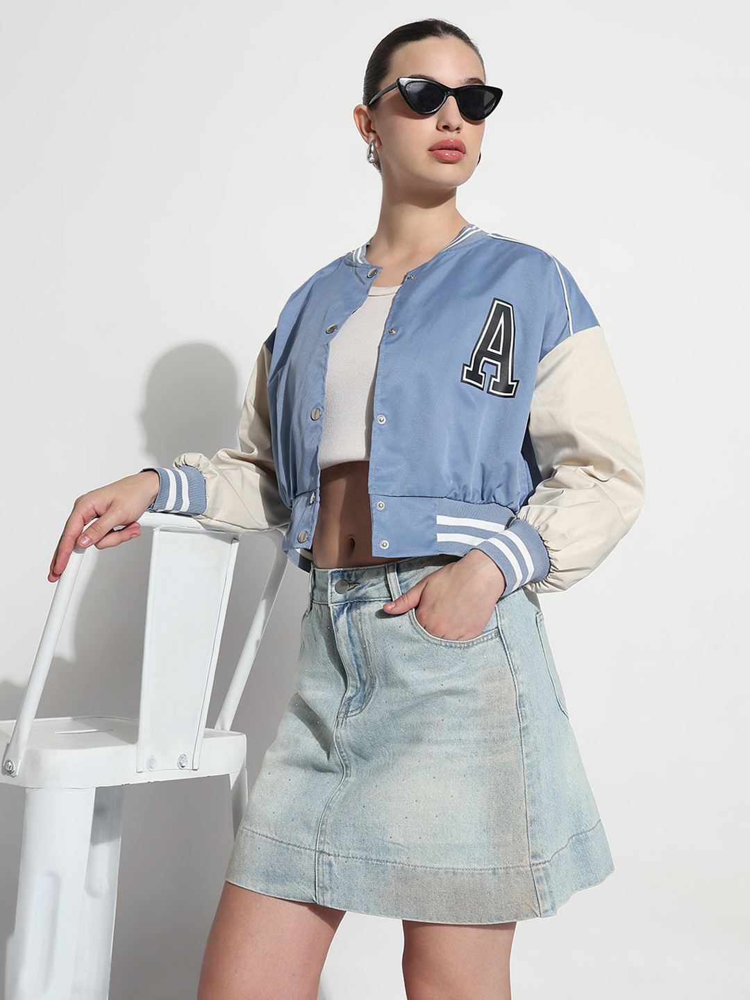 SHOWOFF Women Stand Collar Brand Logo Casual Varsity Jacket