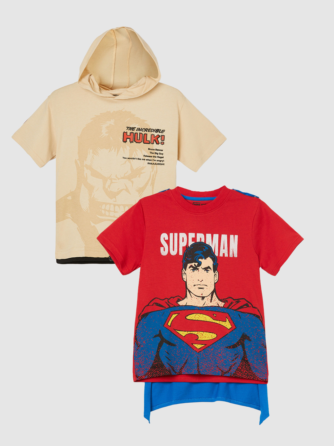 Fame Forever by Lifestyle Boys Pack of 2 Hulk & Superman Printed T-Shirts