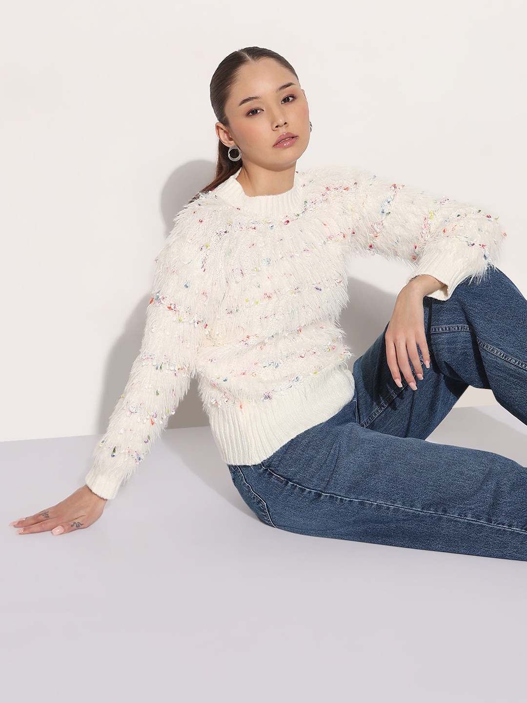 SHOWOFF Women Chevron Cardigan with Fringed Detail