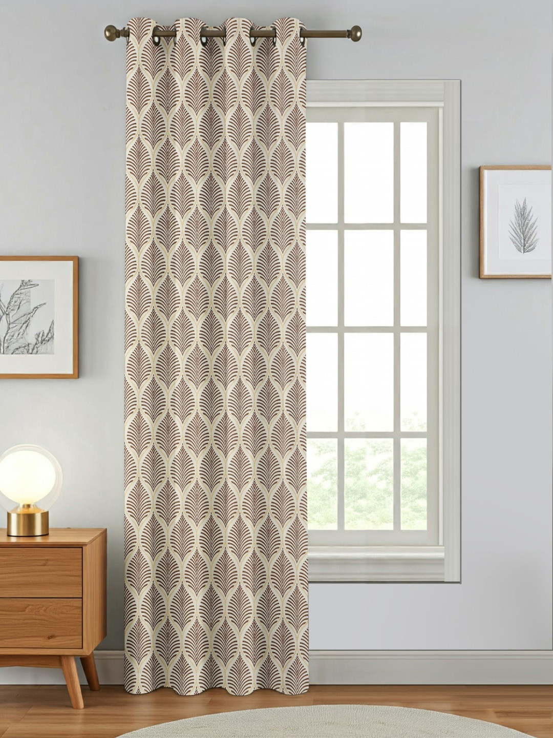 AADI TRADERS Brown Geometric Printed Room Darkening Window Curtains