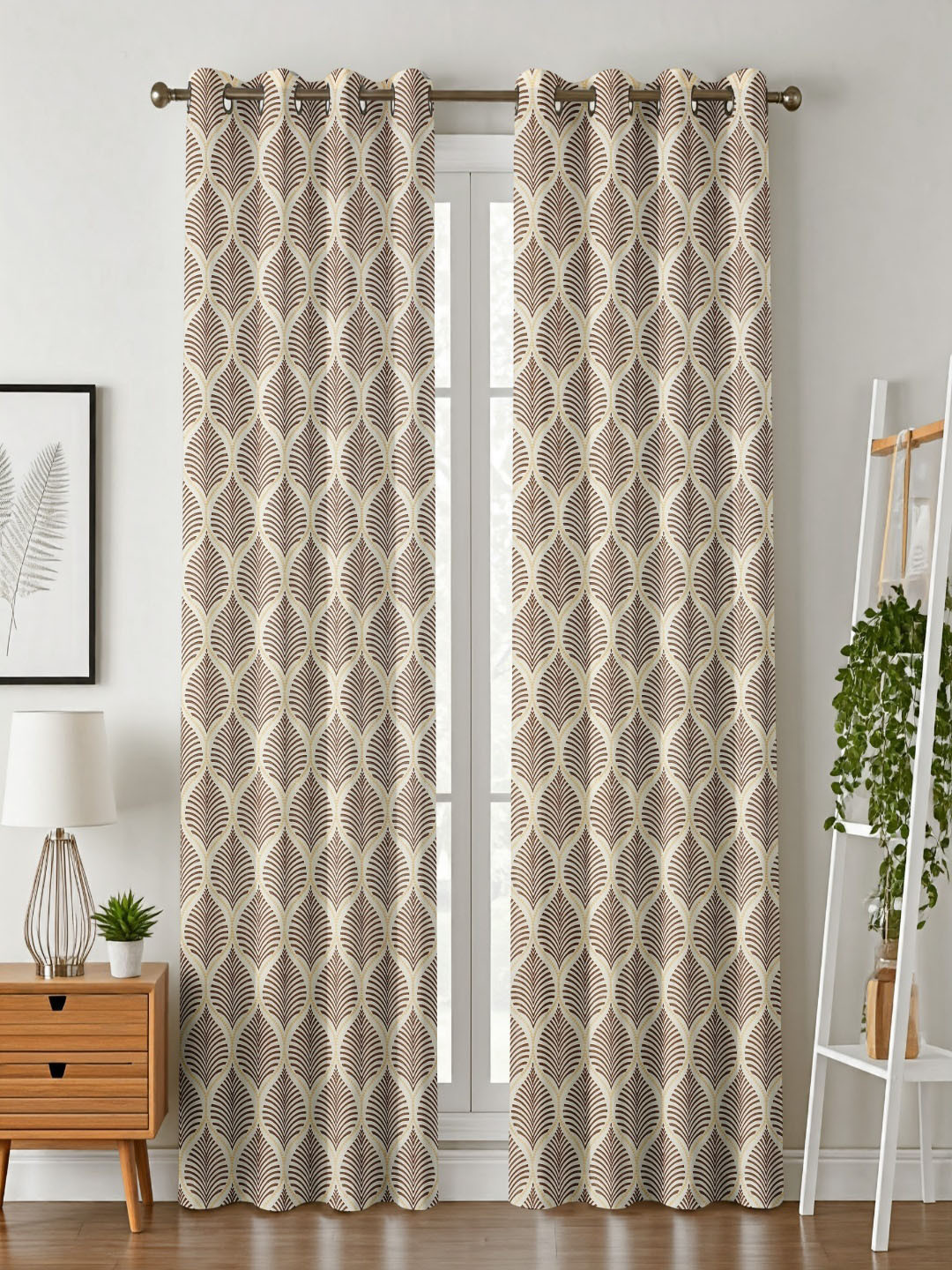 AADI TRADERS Unisex Brown Set of 2 Geometric Long Door Ripple Fold Curtain