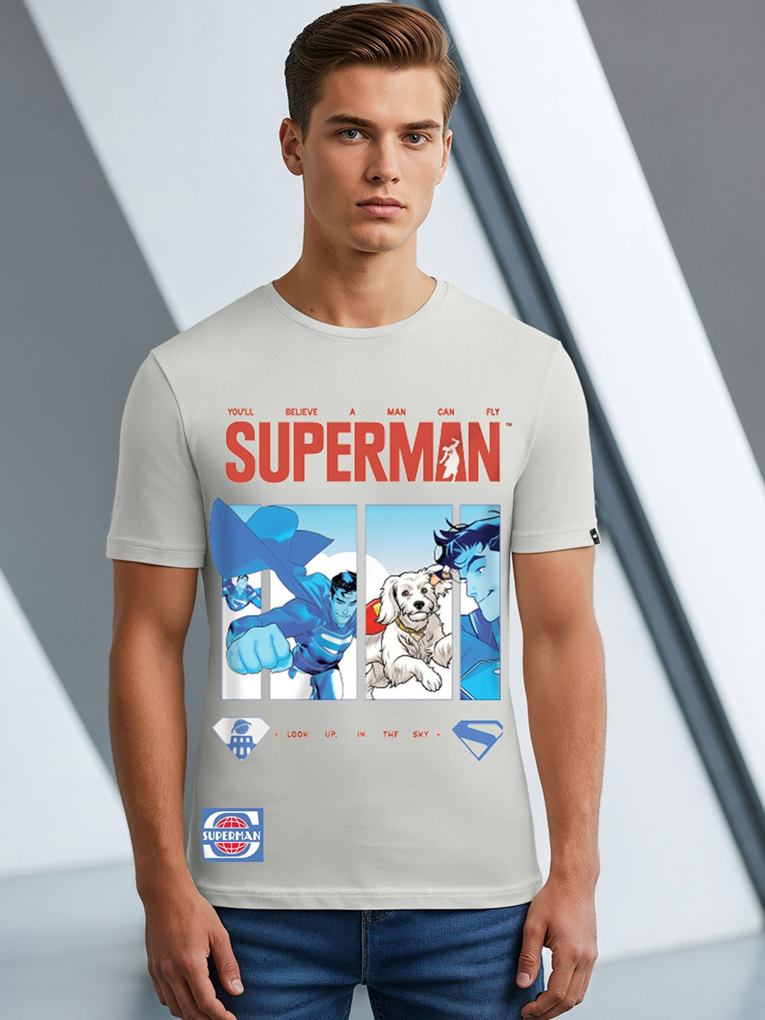 Bewakoof Superman Printed Short Sleeves Pure Cotton T-shirt