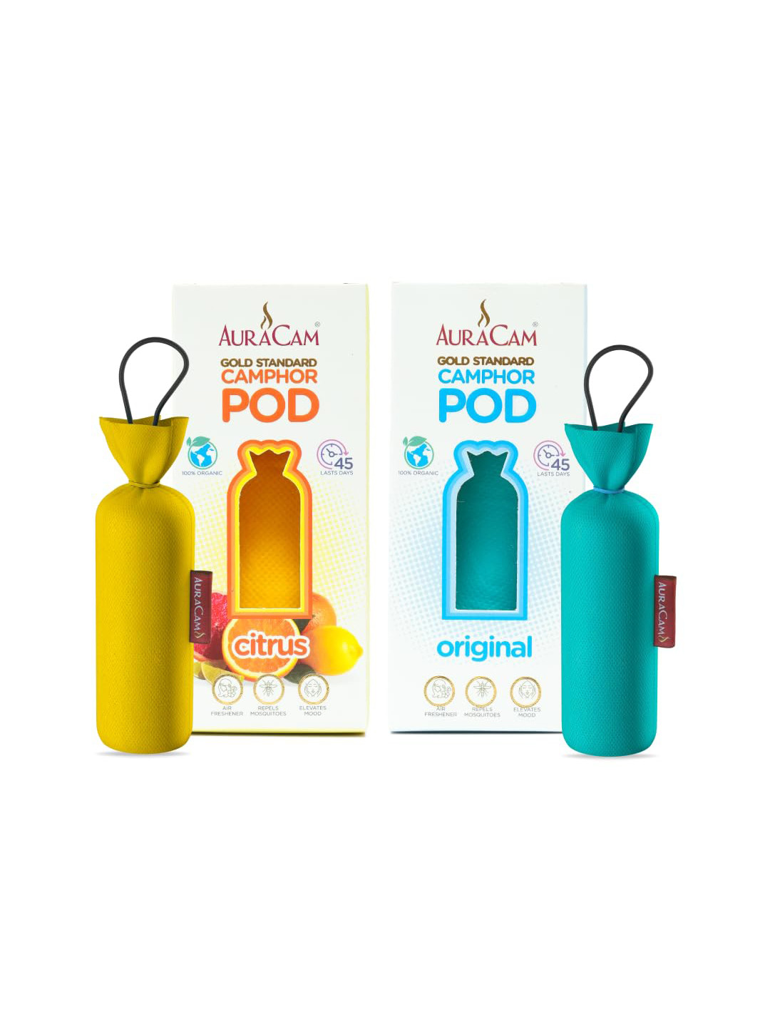 AuraCam Gold Standard Camphor Pods 1 Original +1 Citrus Organic Camphor Cone Air freshener