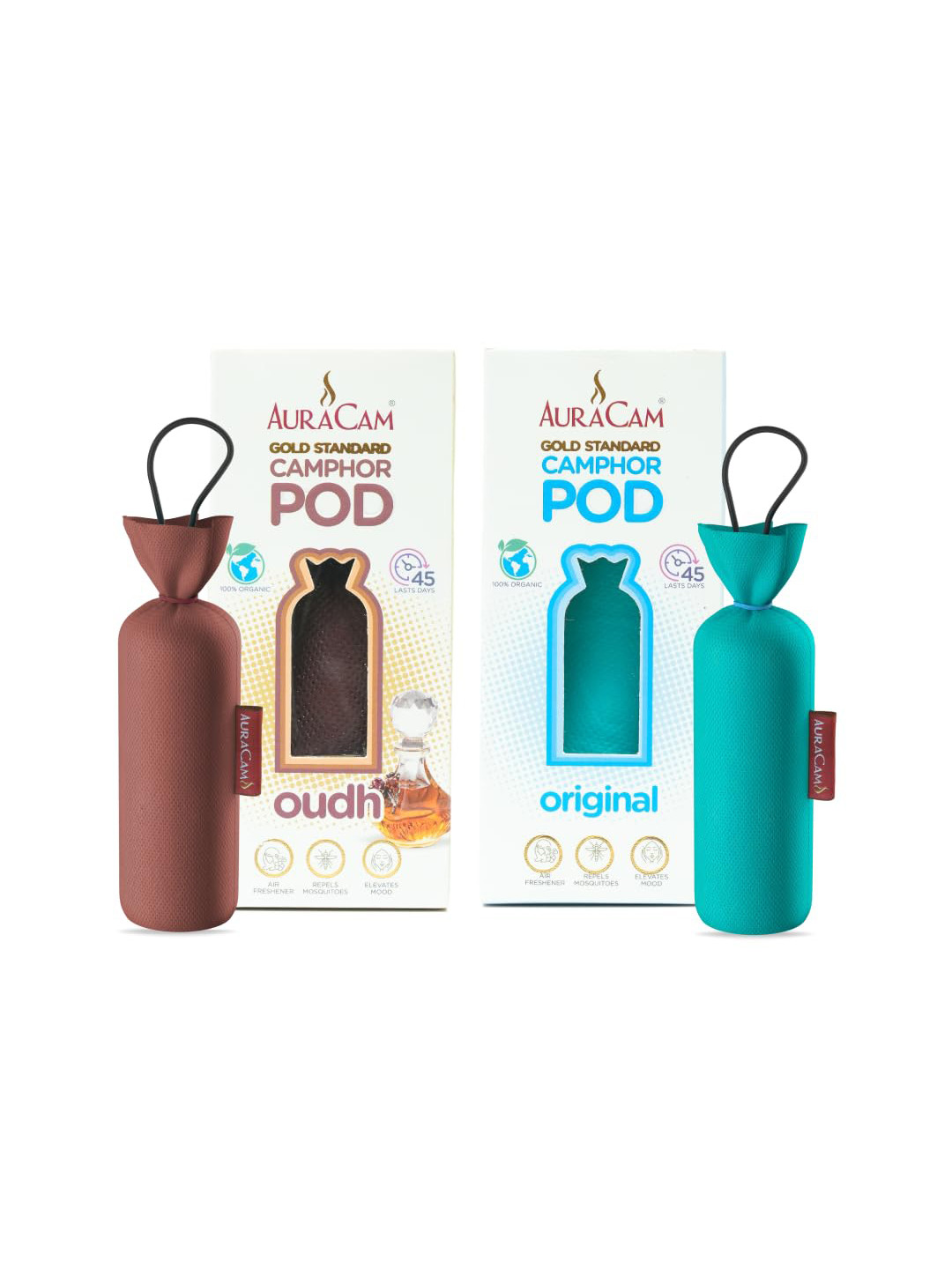 AuraCam Camphor Pods (1 Original + 1 Oudh) -Organic Camphor Cone Air freshener