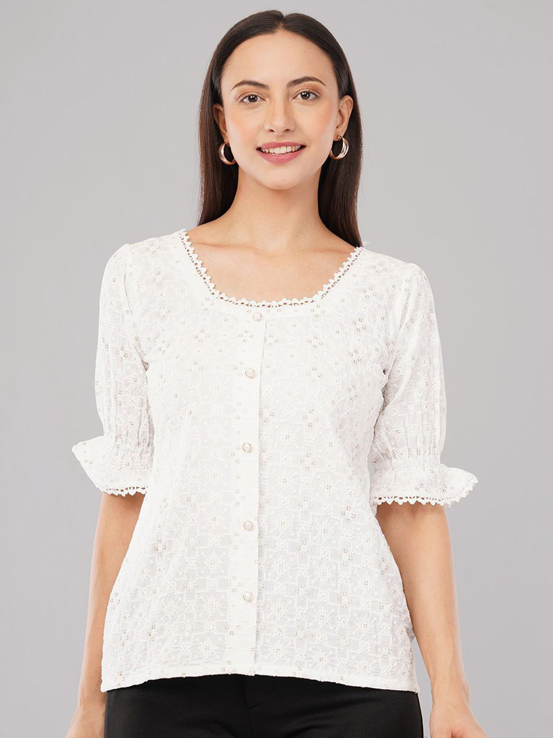 Mishy Embroidered Bell Sleeves Lace Top