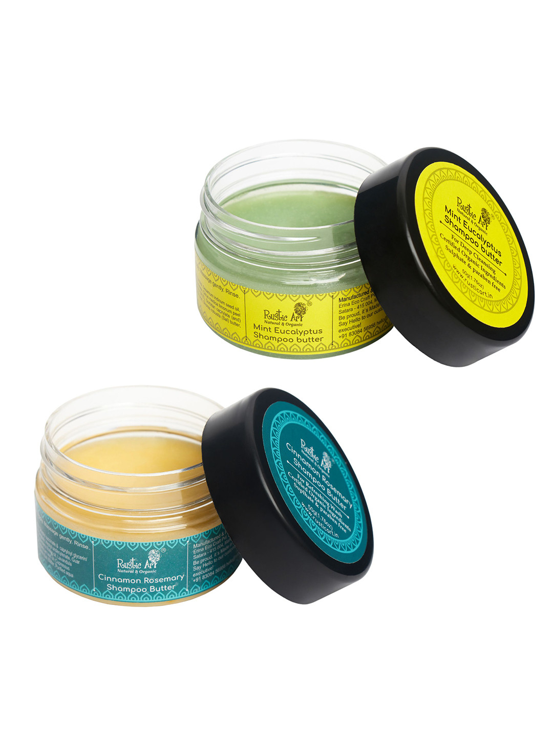 Rustic Art Set Of 2 Mint Eucalyptus & Cinnamon Rosemary Shampoo Butter - 50 g Each