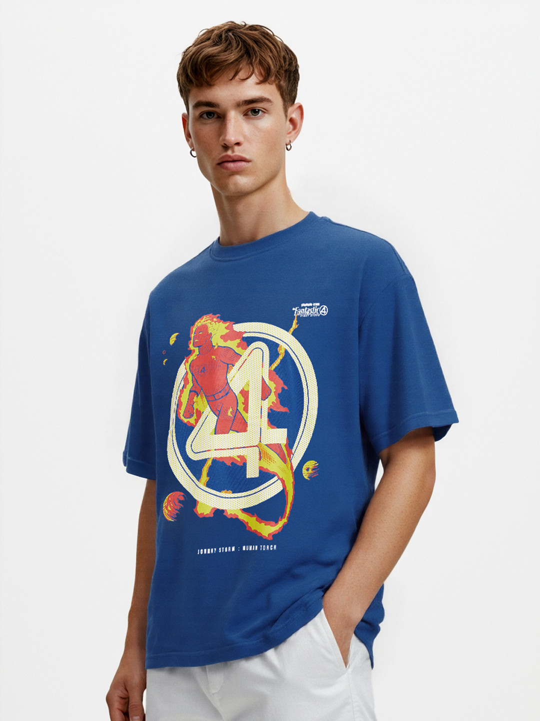 glitchez Oversized Fit Fantastic Four Printed Drop-Shoulder Sleeves T-shirt