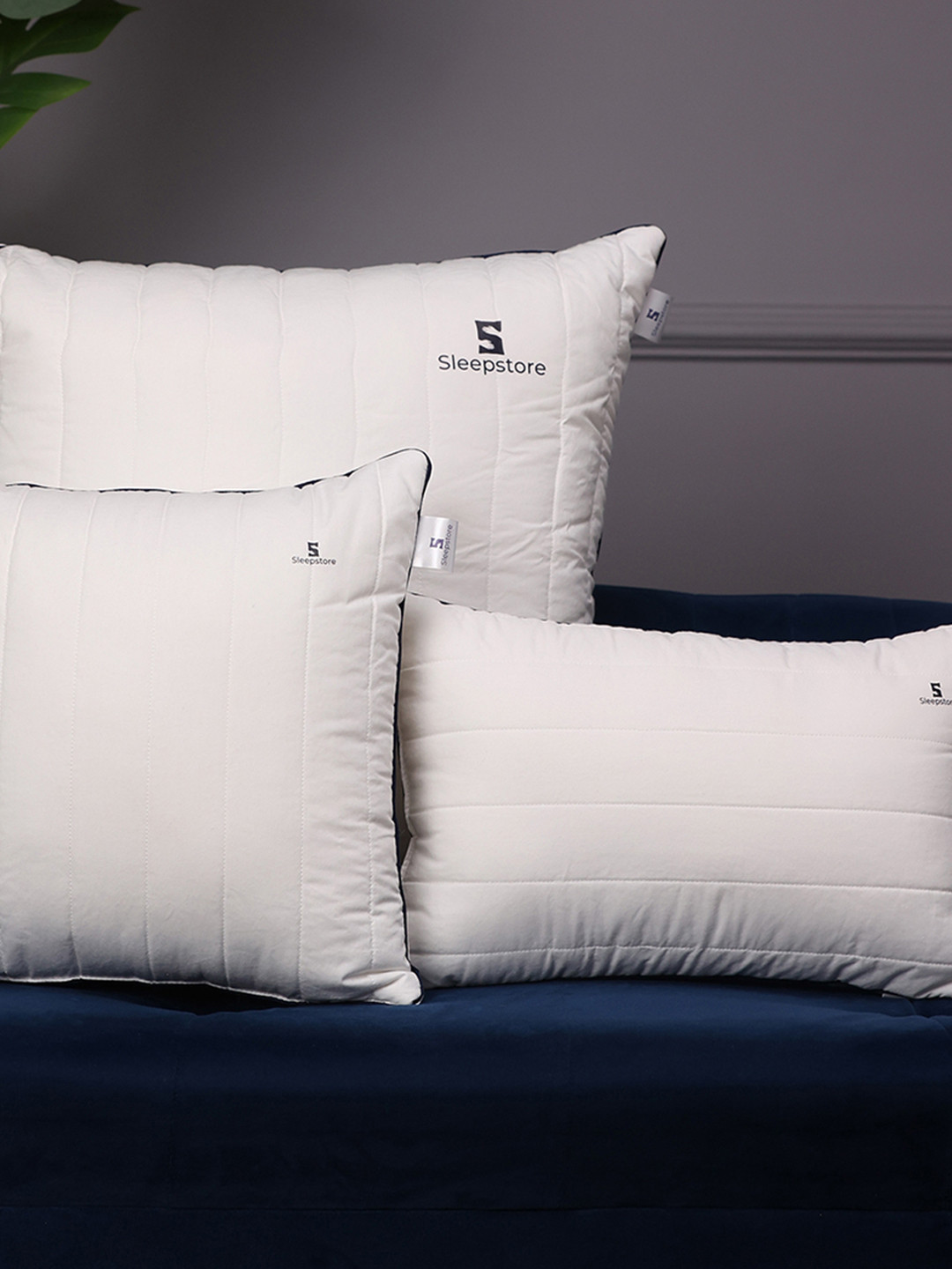 Sleepstore Granules White Quilted 2 Pcs Square Luxury Soft Cushion 16 x 16 Inches