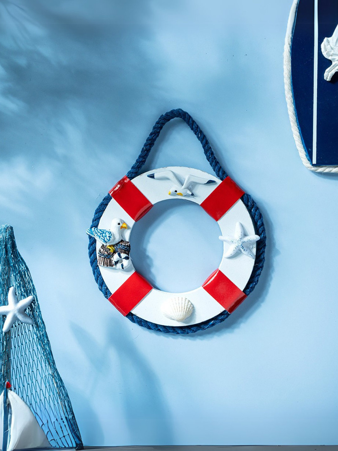 eazy wagon Buoy Life Ring Wood Matte Hanging Hall Wall Hangings-3.9In