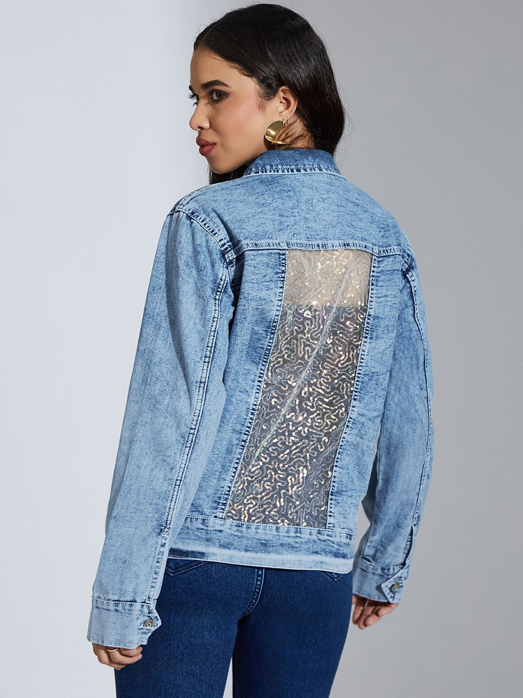 Miss Chase Glitz Gala Women Solid Spread Collar Cotton Denim Jacket