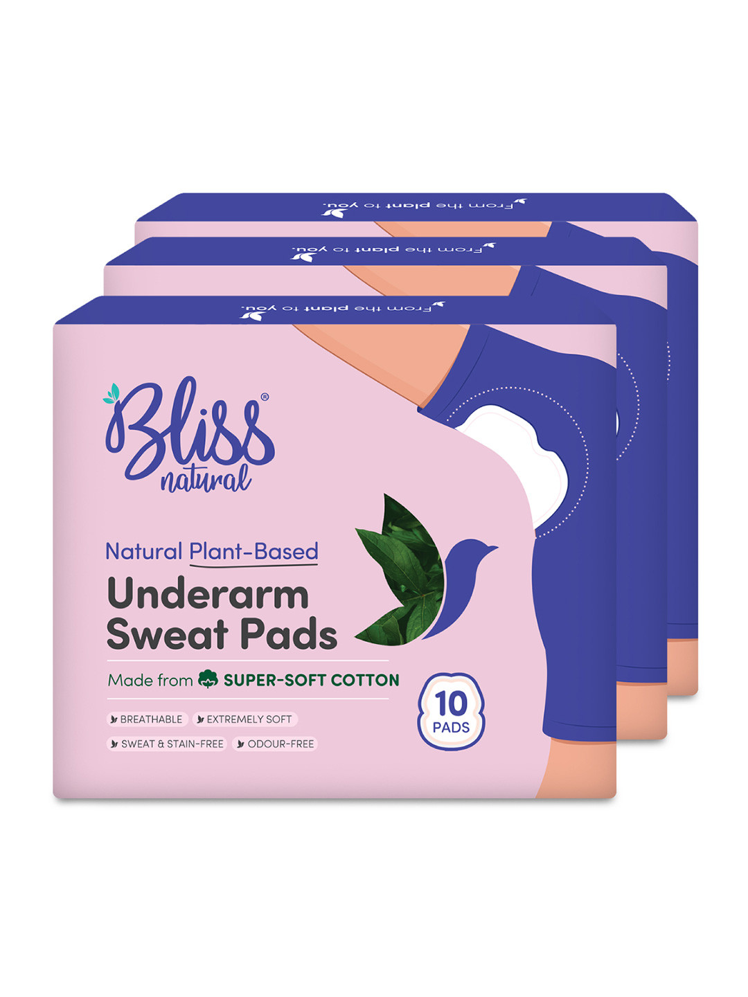 BLISSNATURAL Set Of 3 Underarm Sweat Pads - L - 10 Pieces Each