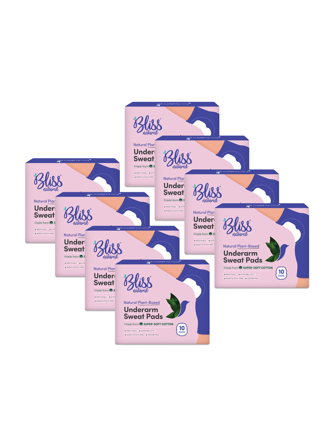 BLISSNATURAL Set Of 8 Underarm Sweat Pads - 10 Pieces Each