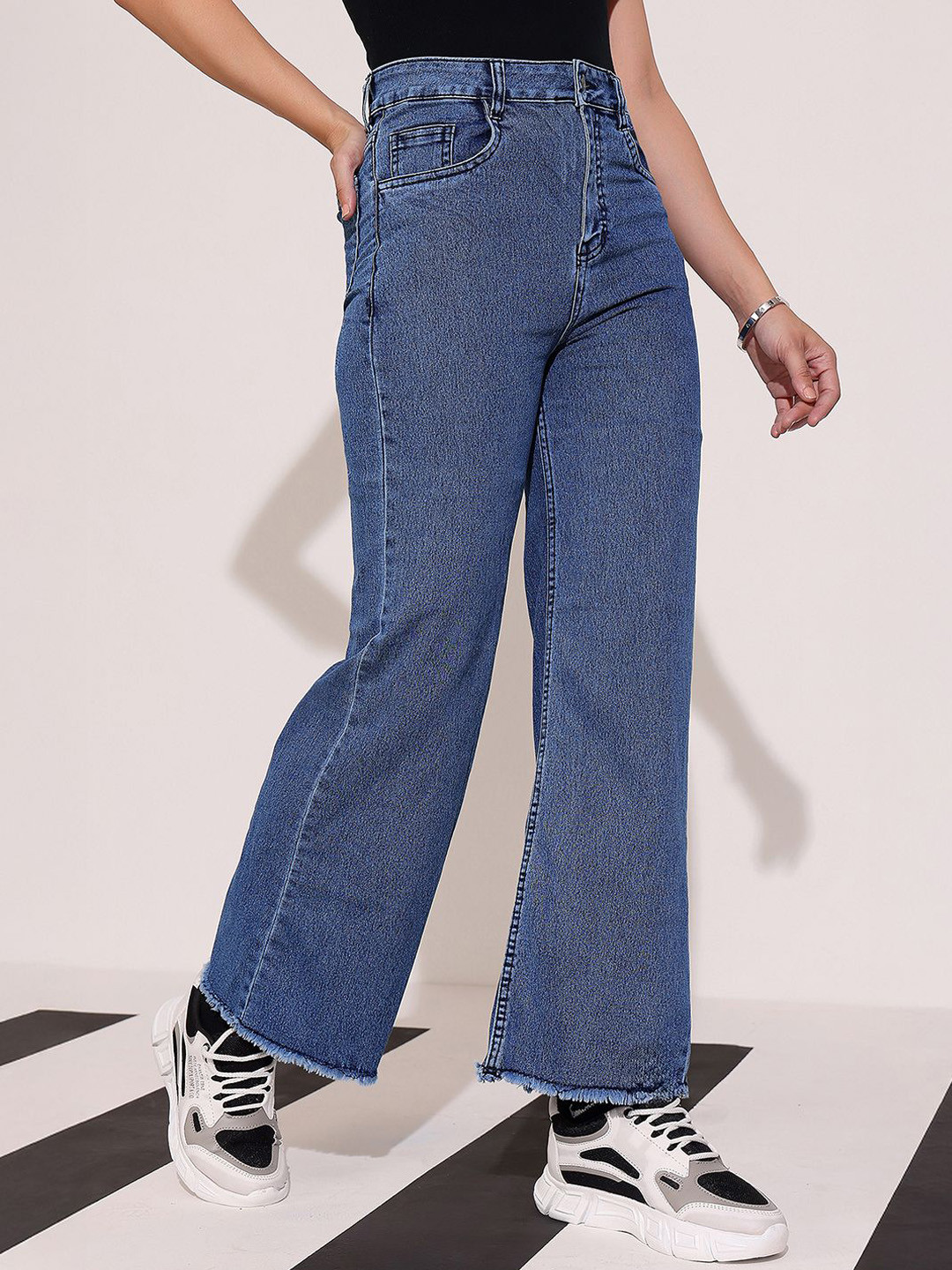 DOLCE CRUDO Berry Wave Women Wide Leg High-Rise Stretchable Jeans