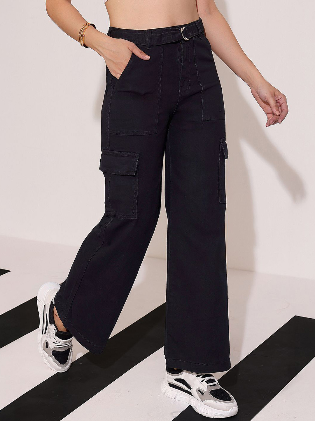 DOLCE CRUDO Juice Jam Women Wide Leg High-Rise Heavy Fade Stretchable Jeans