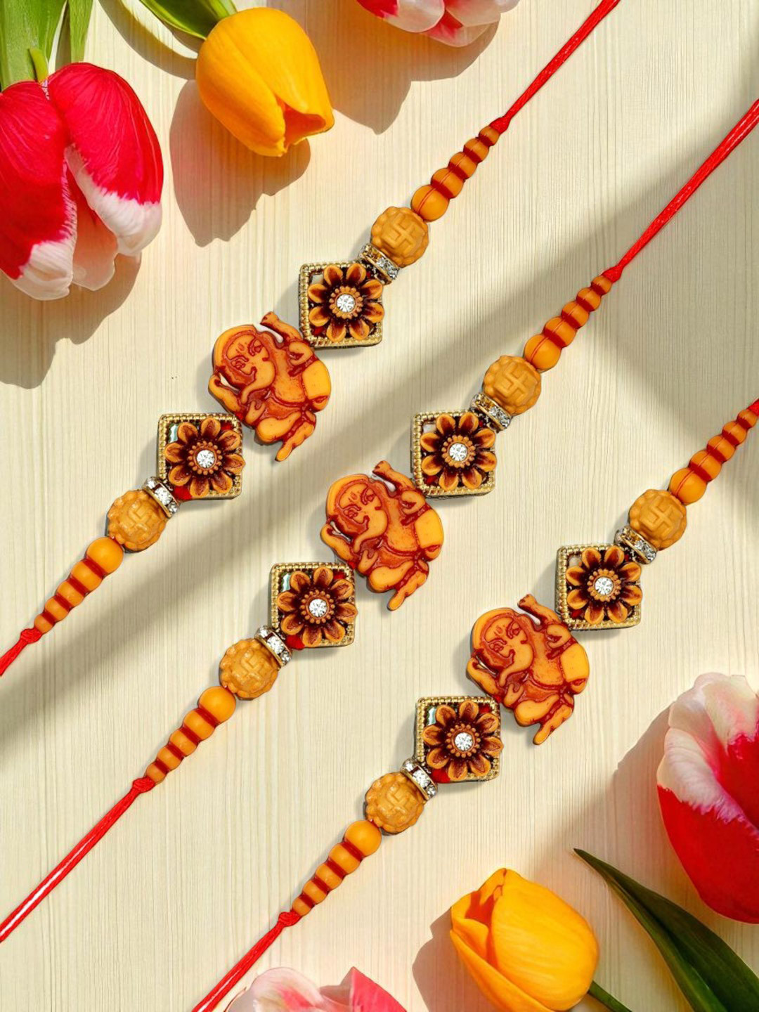 ADIVA Stones Studded & Beaded Thread Rakhis with Roli Chawal Chandan & Meshrei Card