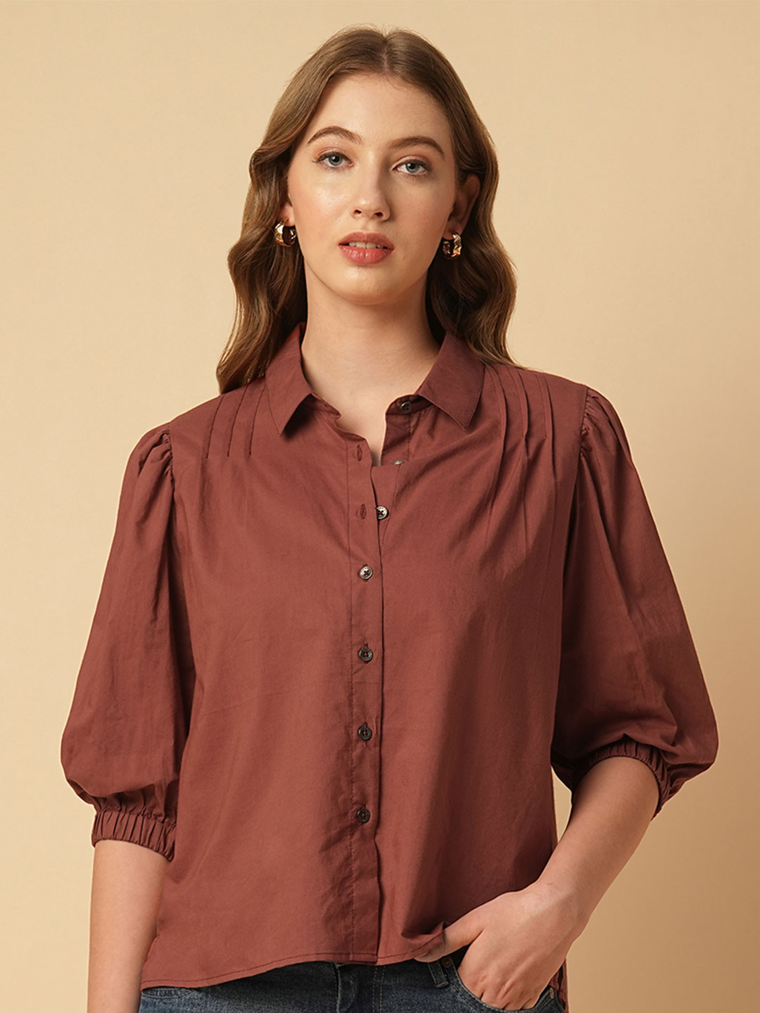 Chemistry Women Cotton Pin Tucked Casual Shirt